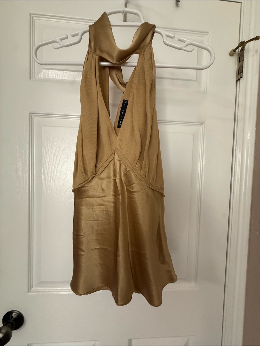 The Limited Gold Halter Satin Tunic Top